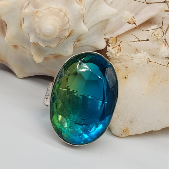 Large Silver 925 Ring Raw Ametrin Stone - Picture 4 of 13